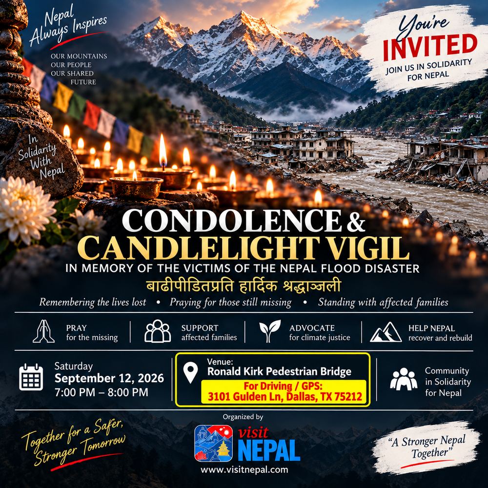 Invitation: Condolence & Candlelight Vigil, Saturday 12 September 2026, 7:00 to 8:00 PM, Ronald Kirk Pedestrian Bridge, Dallas